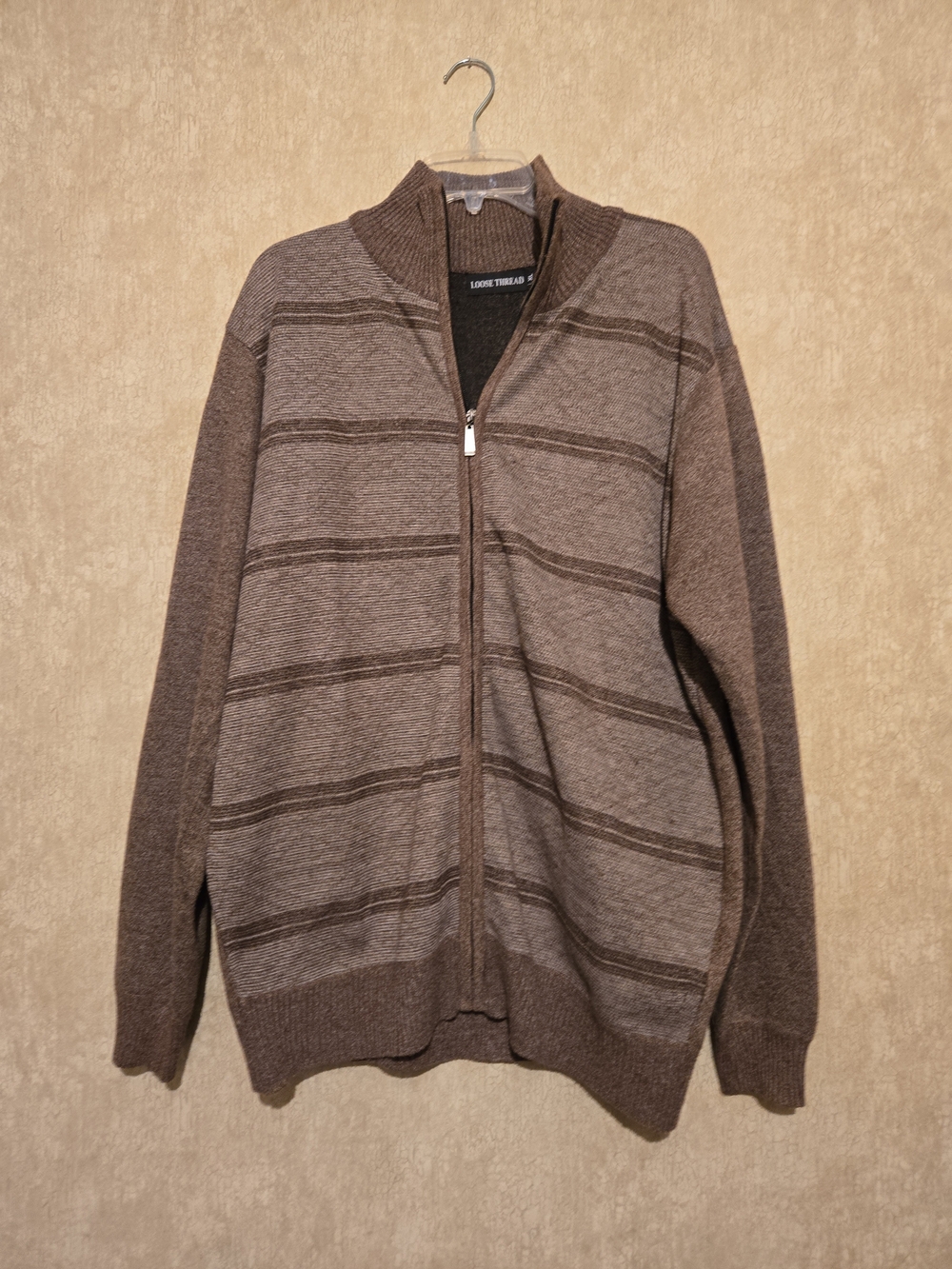 Brown Zip-Front Men's Sweater Size XL